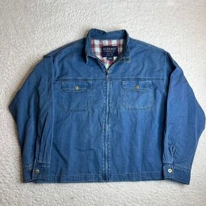 Vintage old navy men's‎ blue denim flannel lined bomber jacket 90s work pocket L